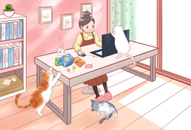 在家办公抗疫人物卡通插画背景