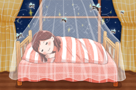 夏季蚊帐人物卡通清新插画背景