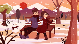 冬季情侣人物插画卡通背景素材