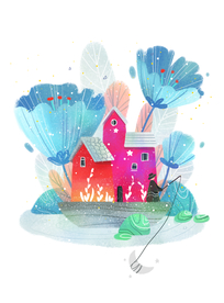 钓鱼梦幻人物插画卡通背景素材