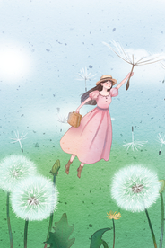 蒲公英人物少女插画卡通背景素材