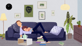 父亲女儿带娃插画卡通背景素材