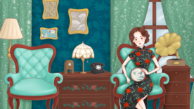 民国人物女性插画卡通背景素材