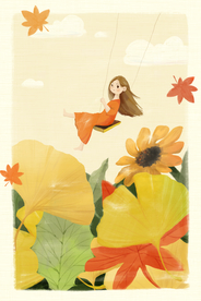 秋季人物少女插画卡通背景素材