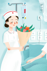 护士节人物鲜花插画卡通背景素材