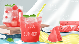 西瓜果汁夏季插画卡通背景素材