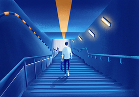 城市夜晚楼梯插画卡通背景素材