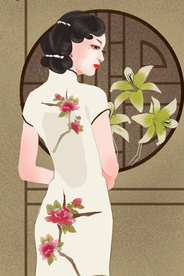 旗袍人物民国插画卡通背景素材