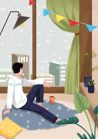宅在家人物插画卡通背景素材