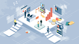 数据活动展台立体卡通背景素材