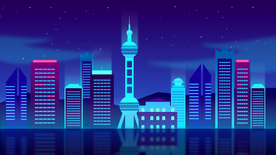 城市建筑夜晚插画卡通背景素材