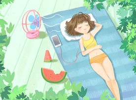 夏季少女人物清新插画卡通素材