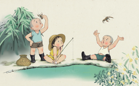 夏季儿童玩耍清新插画卡通素材