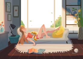 夏季少女人物清新插画卡通素材