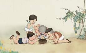 夏季儿童玩耍清新插画卡通素材