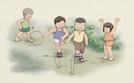 夏季儿童玩耍清新插画卡通素材