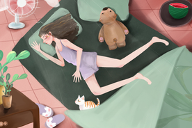 夏季少女人物清新插画卡通素材