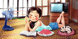 夏季少女人物清新插画卡通素材