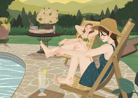 夏季泳池少女人物清新海报素材