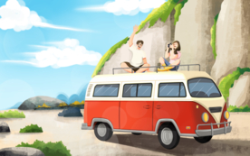 夏季户外郊游清新插画卡通素材