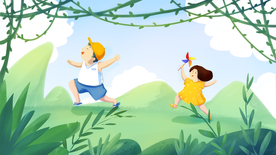 户外郊游儿童清新插画海报素材