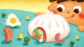 包子美食食材卡通插画海报素材