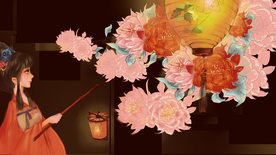 夏季人物女性灯笼卡通插画素材