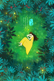 大暑传统森林女性卡通插画素材
