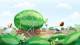 采摘西瓜儿童乐趣卡通插画素材