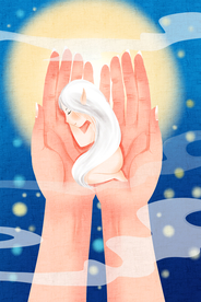 手掌精灵女性卡通插画素材