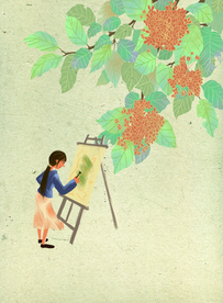 秋意人物女性画画插画素材