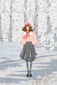冬季人物女性清新插画素材