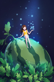 夏季人物清新西瓜插画卡通素材