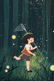 森林探险少女人物插画卡通素材