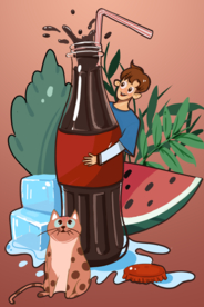 夏季可乐西瓜人物插画卡通背景