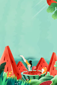 暑期夏季西瓜插画卡通背景素材