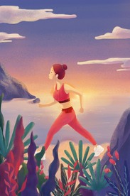 奔跑健身人物插画卡通背景素材