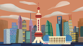 上海城市地标插画卡通背景素材