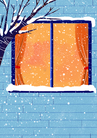 冬季窗户插画卡通背景素材