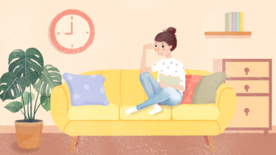 宅人物休闲插画卡通背景素材