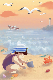 夏季沙滩儿童插画卡通背景素材