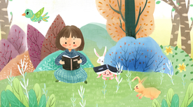 儿童读书清新插画卡通背景素材