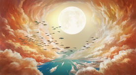 天空云彩插画卡通背景素材