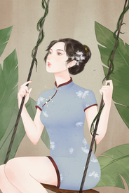 民国旗袍女性人物插画卡通素材