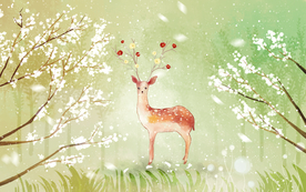 小鹿森林清新插画卡通素材