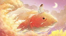 锦鲤人物女性治愈插画卡通素材