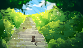 台阶夏季小猫清新插画卡通素材