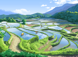 梯田田地清新插画卡通素材