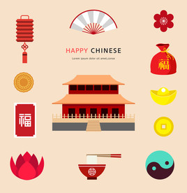 手绘古代建筑图片