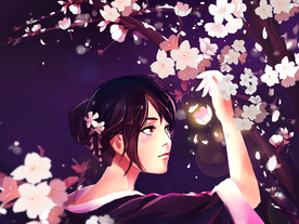 樱花人物卡通女性插画背景素材